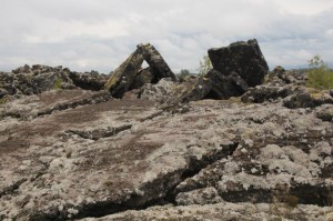 Solid blocks of lava thrown upward as lava pushed