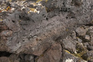 Bubbles trapped in frozen basalt lava.